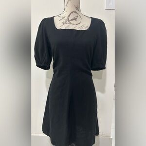 a new day Black Mini Square Neck Linen Dress Puff Sleeve.